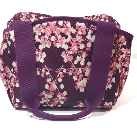 BYO Built Nosh Purple Pink Ivory Abstract Print 1 Zipped Pocket 2 End Pockets - Picture 3 of 10